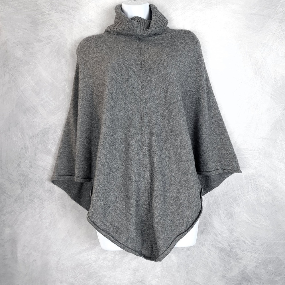Ann Taylor Poncho Sweater Womens XS/S Gray 100% Cashmere Turtleneck Knit Cape